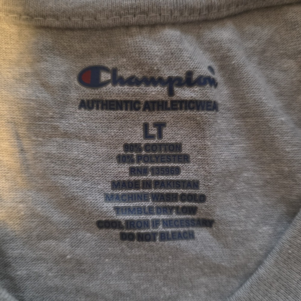 Champion All Over Print Script Logo T-Shirt Gray AOP Tee Mens LT Large Tall NWT - Picture 5 of 9